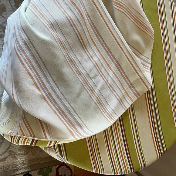 JCPenny Home Studio  retro stripped 69" round tablecloth green, orange, brown - Picture 4 of 8